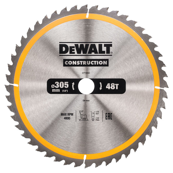 DeWalt Bau-Kreissägeblatt für Stationärsägen/Kreissägenblatt DT1959 (305/30 mm 48 WZ, universeller E