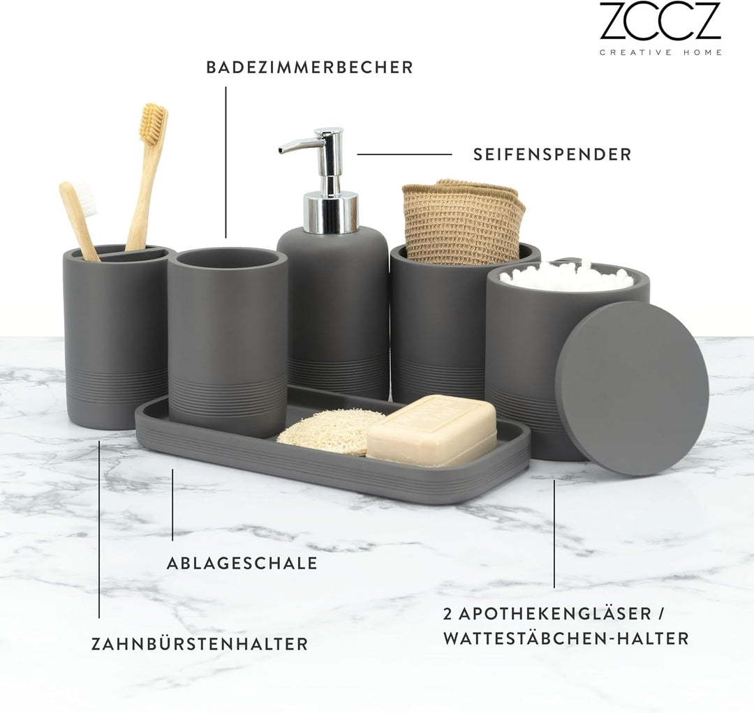 zccz - graues Badezimmer-Zubehör-Set 6-teilig - Badezimmer-Organizer mit Zahnbürstenhalter, Lotionse