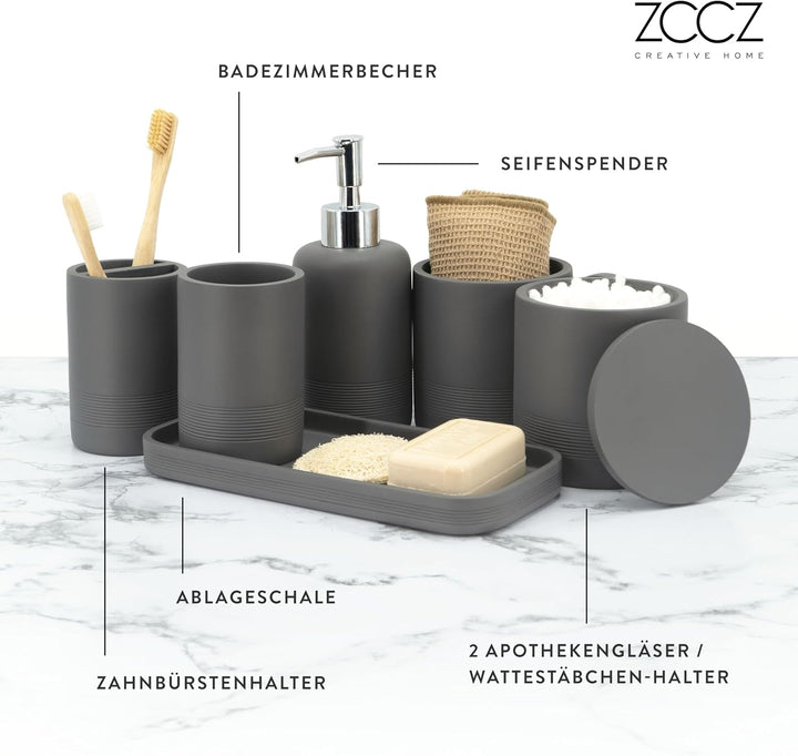 zccz - graues Badezimmer-Zubehör-Set 6-teilig - Badezimmer-Organizer mit Zahnbürstenhalter, Lotionse