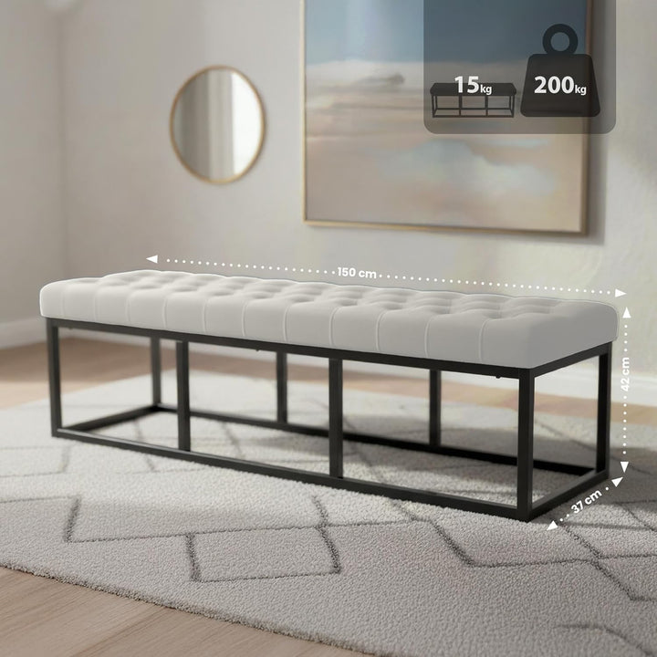 CLP Sitzbank Polson, modern, schwarzes Metallgestell, gestepptes Samt, Bodenschoner, für Wohnzimmer,