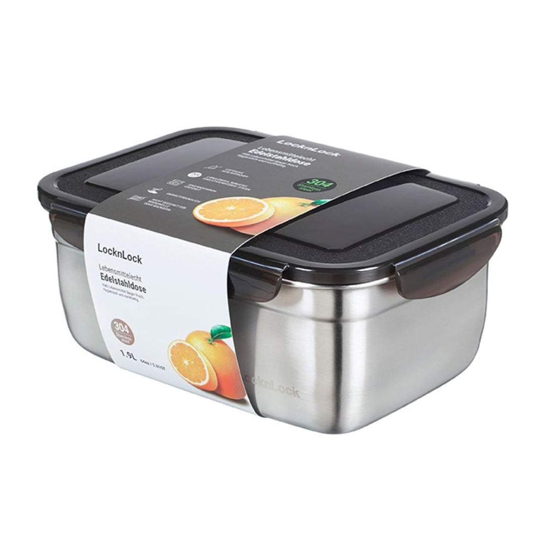 LocknLock Edelstahl Vorratsdose mit Deckel, 1,9 L, 225 × 160 × 85 mm, BPA-Frei, Spülmaschinengeeigne
