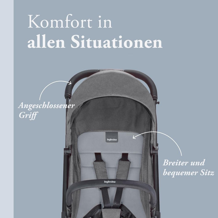 Inglesina Sketch Kinderwagen Leicht und Kompakt, Grau, Bequem, bis zu 17kg, Einhand-Faltung, UPF 50+