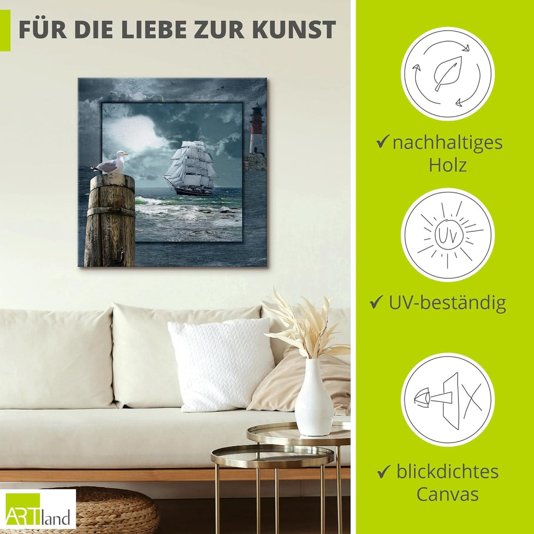 ARTland Leinwandbilder Wandbild Bild auf Leinwand 100x100 cm Wanddeko Meer Küste Maritim Schiff Sege