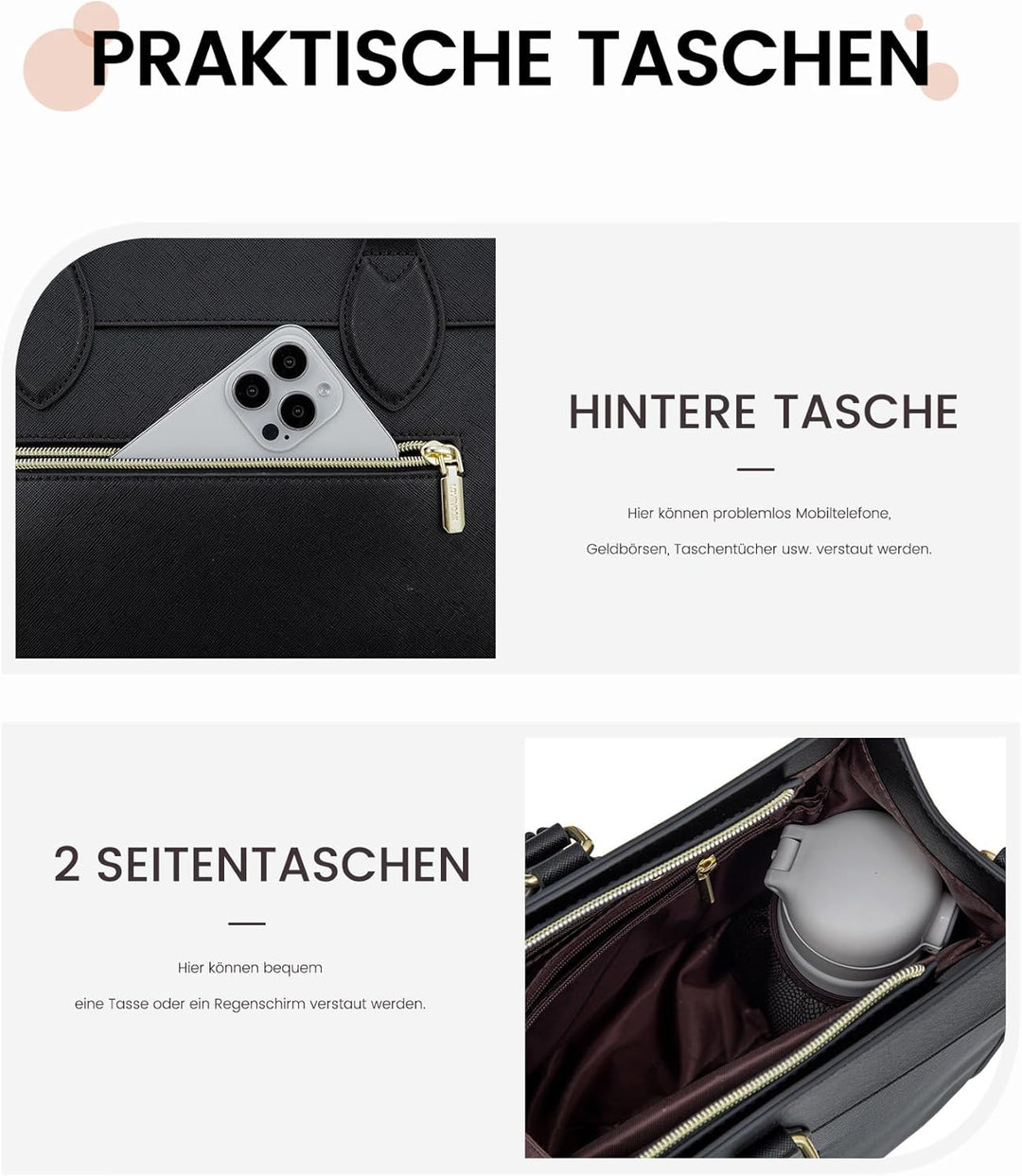 LOVEVOOK Laptoptasche Damen 15,6 Zoll, Gross Arbeitstasche Handtasche Schultertasche Wasserdicht PU
