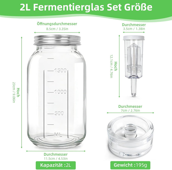 AULEEP 2L Fermentierglas mit Gewicht & Gärventil, 2er Fermentationsglas mit Fermentiergewichte, Ferm