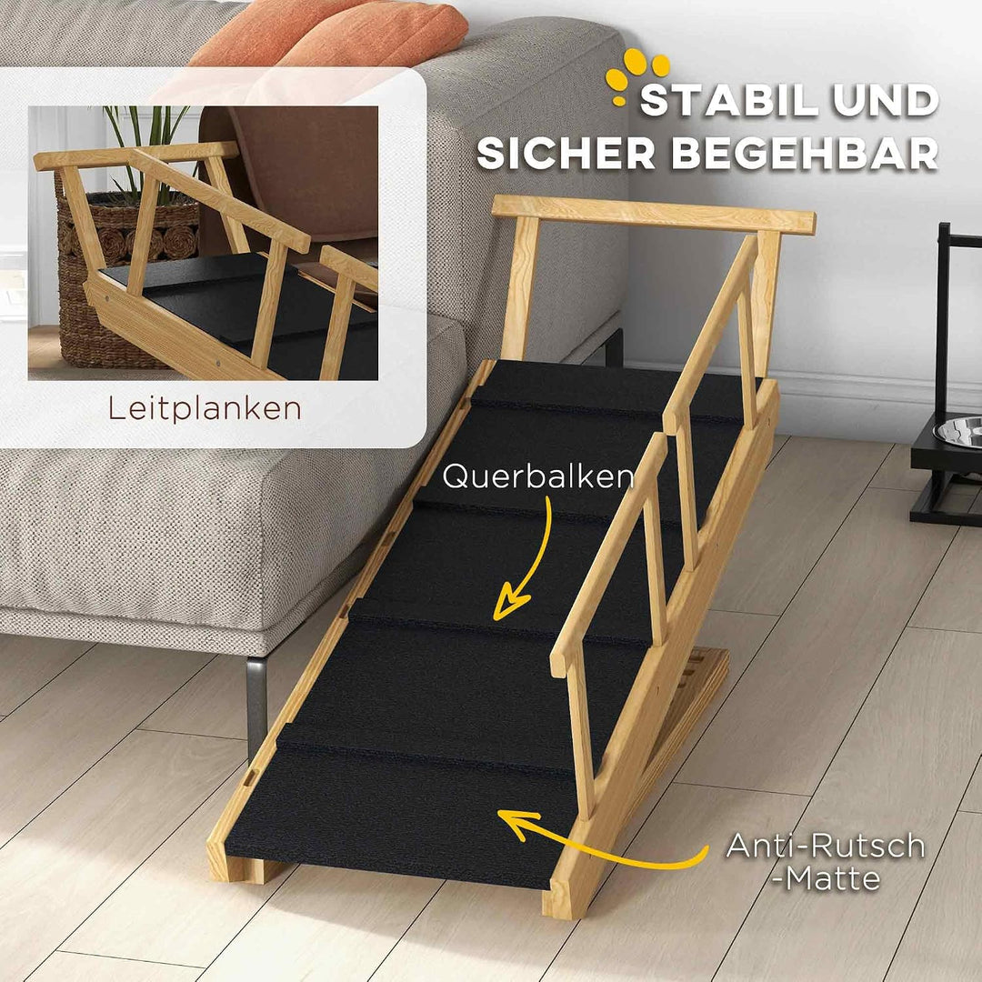 PawHut Hunderampe Klappbar Haustierrampe mit abnehmbaren Geländern, rutschfest Hundeeinstiegshilfe f