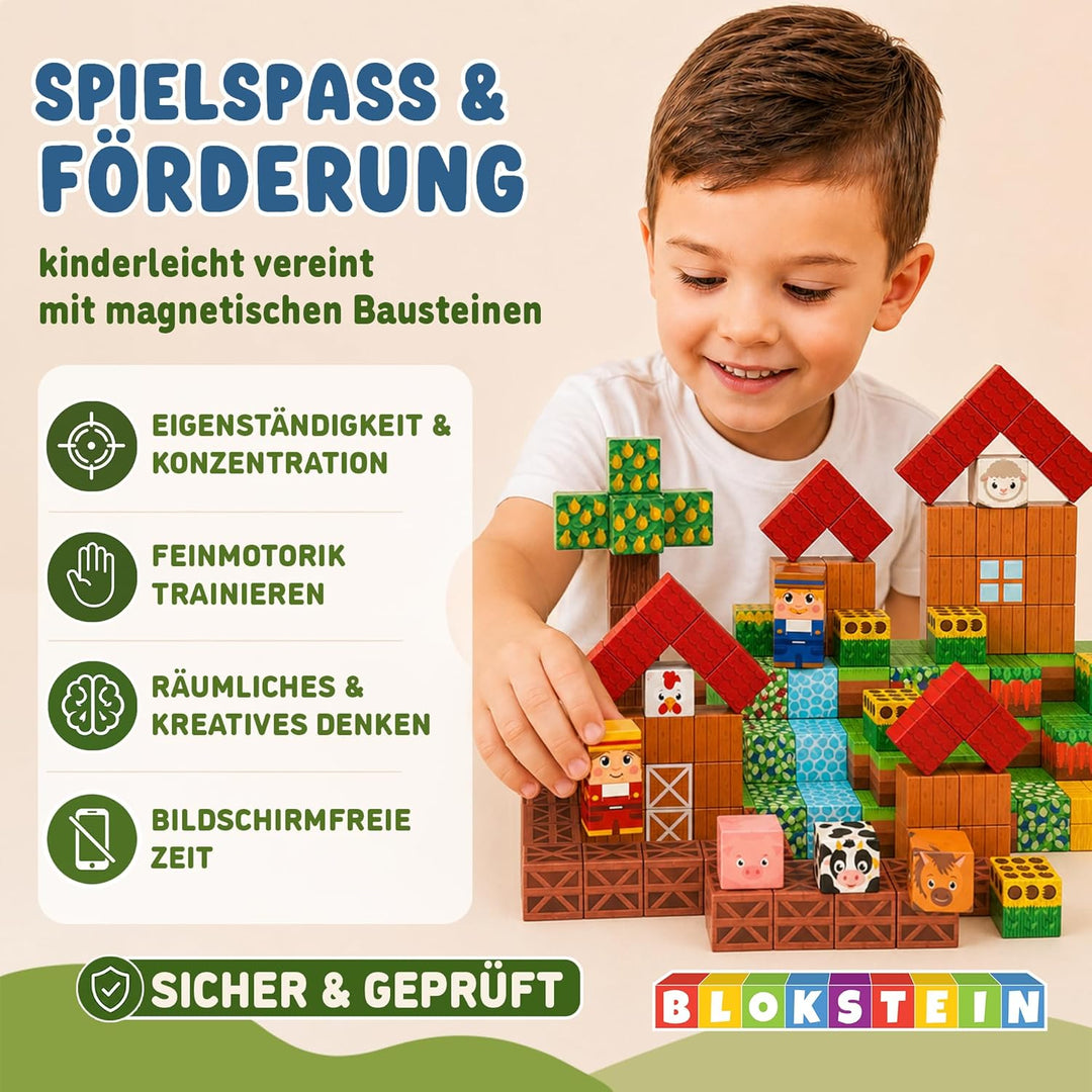 Magnetische Bausteine inkl. Brett- & Spielkarten I 154 Teile I 2,5 cm grosse Magnetbausteine I Monte