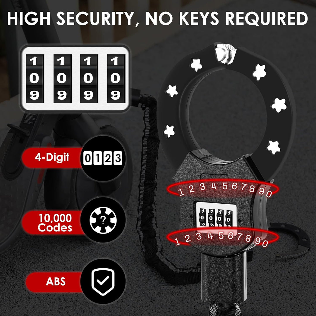 E Scooter Schloss mit Zahlencode, Zahlenschloss für E Scooter, 8mm-Kettenglied Handschellenschloss,