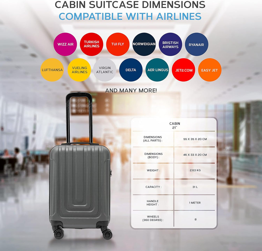 Flight Knight Premium Lightweight Hartschalenkoffer - 8 Spinner-Rader - TSA-Schloss & USB-Anschluss