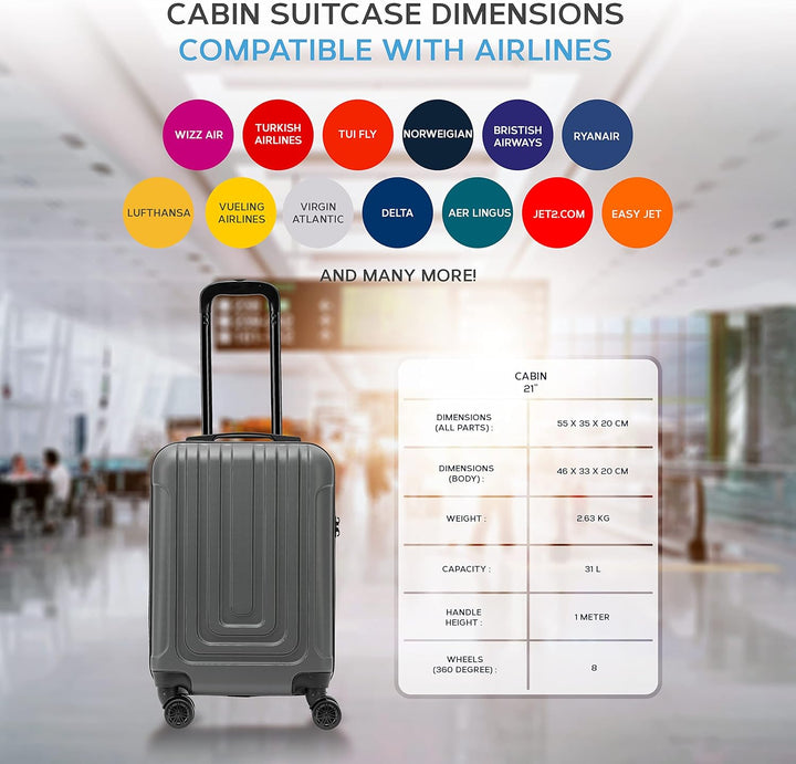 Flight Knight Premium Lightweight Hartschalenkoffer - 8 Spinner-Rader - TSA-Schloss & USB-Anschluss