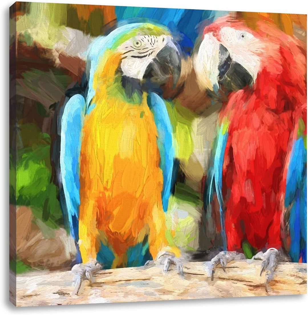 Papageien Paar als Leinwandbild | Grösse: 70x70 cm | Wandbild | Kunstdruck | fertig bespannt, 70x70