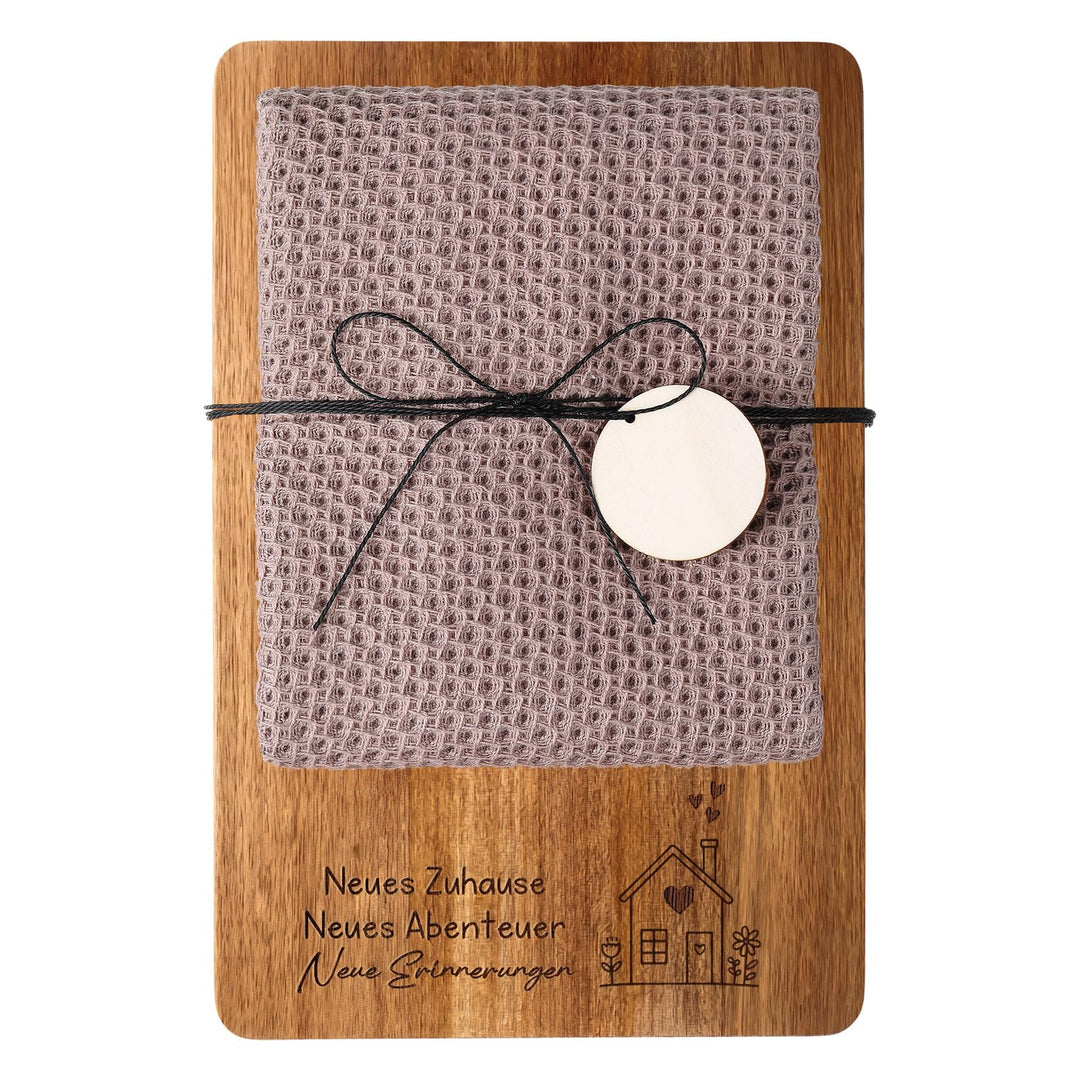 Xuniea Einweihungsgeschenk 23 x 15 cm Holz Frühstücksbrett Baumwolle Küchentuch Neues Zuhause Gesche