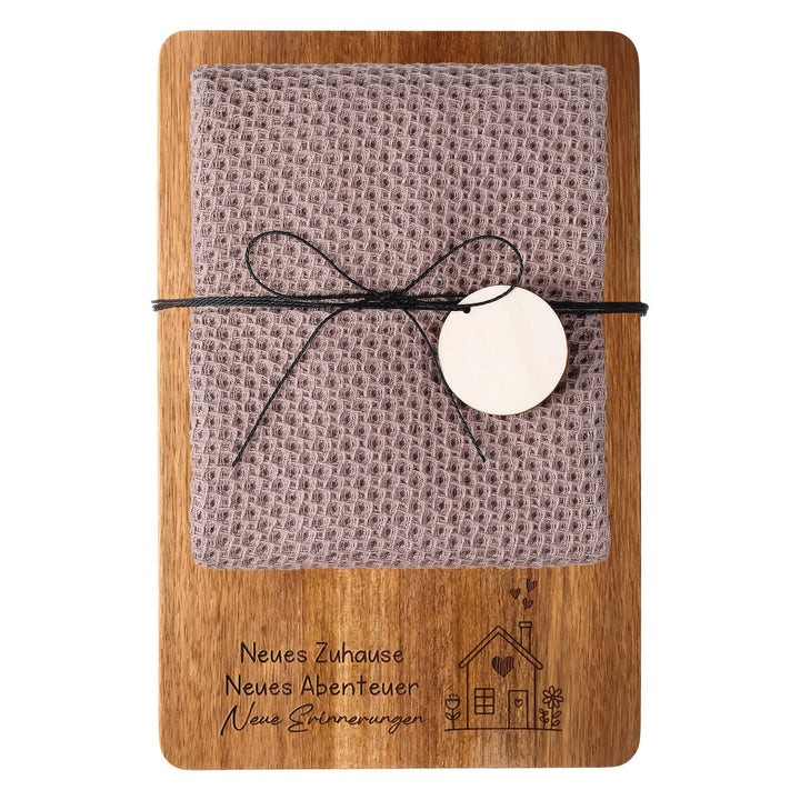 Xuniea Einweihungsgeschenk 23 x 15 cm Holz Frühstücksbrett Baumwolle Küchentuch Neues Zuhause Gesche