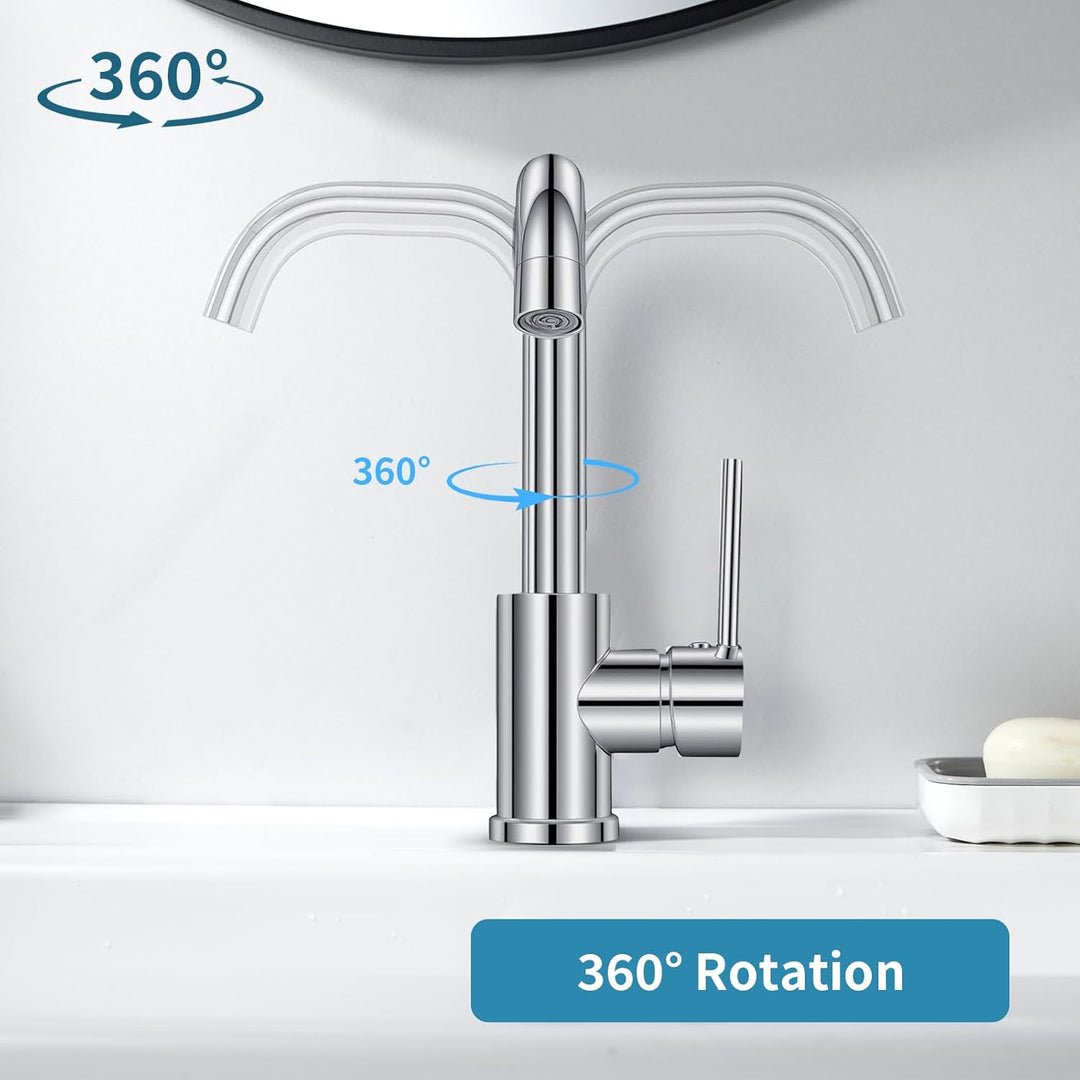 Chrom Wasserhahn Bad 360° Drehbar Edelstahl Waschtischarmatur Armaturen Waschbecken Hoch, Einhebelmi