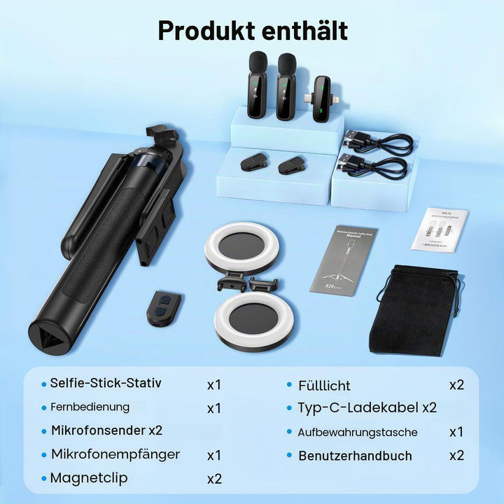 yAyusi Vlogging-Kit für iPhone/Android, 180 cm Ausziehbares Selfie-Stick-Stativ mit Licht, Fernbedie
