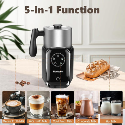 Homtone 5-in-1 Induktions Milchaufschäumer Elektrisch, 600ml spülmaschinengeeigneter Milchaufschäume