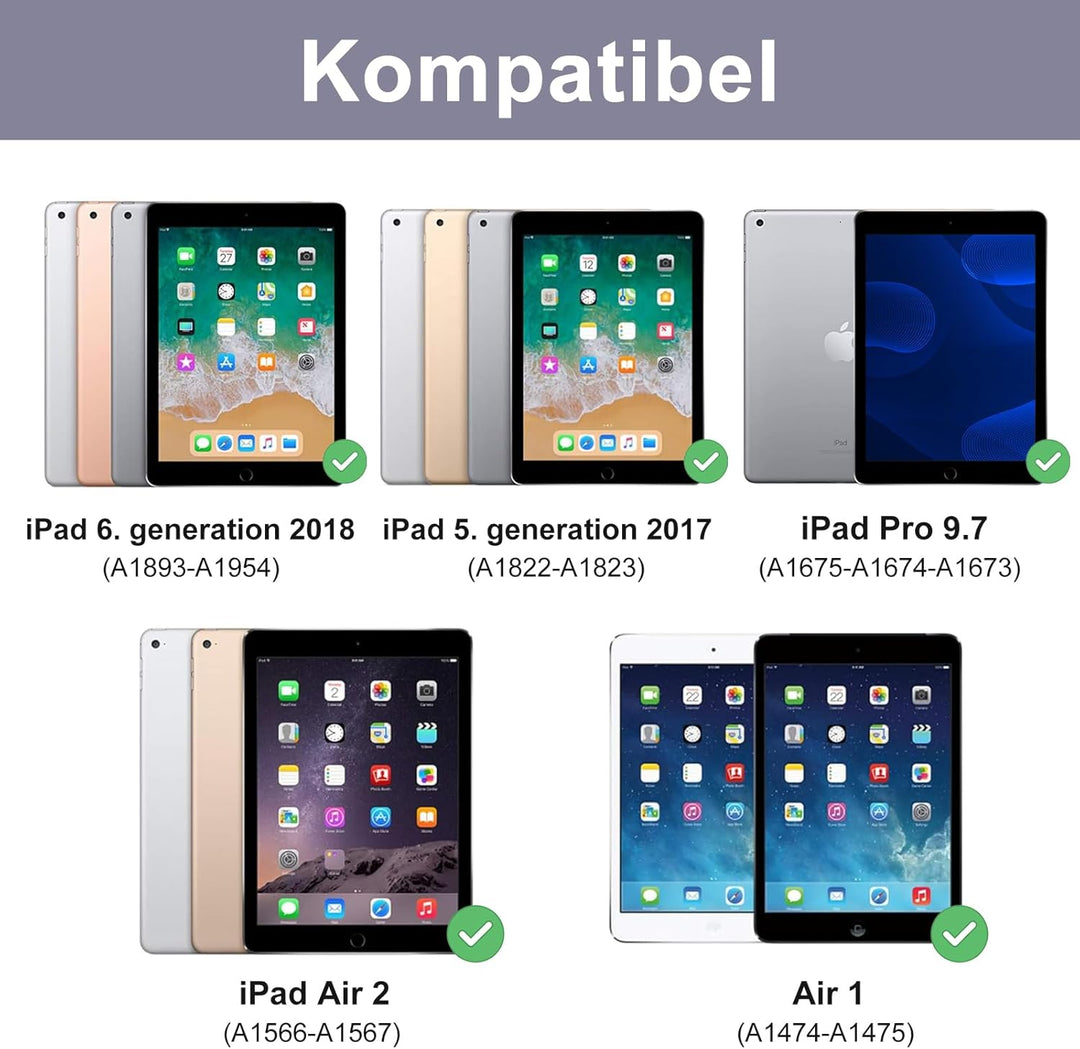 IVEOPPE Tastatur iPad 6. Generation - Tastatur Hülle für iPad 9.7, Magnetisch Abnehmbarer QWERTZ Blu