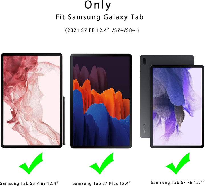 ROOFEI Folio Tastatur Hülle für Samsung Galaxy Tab S7 FE /S8 Plus/S7 Plus 12,4 Zoll - Kabellose Deut