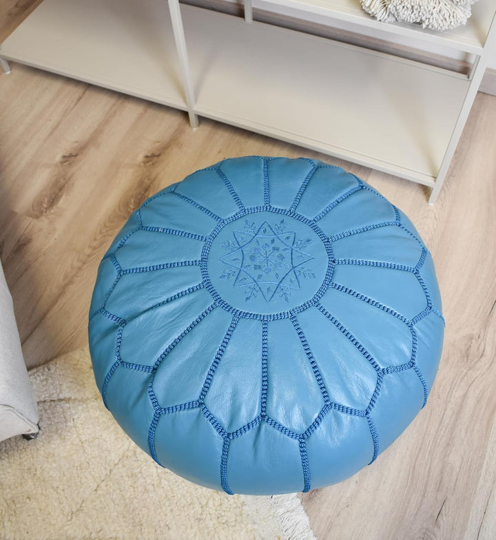 Poufs&Pillows Premium Echt Leder Pouf - Handgefertigt - gefüllt geliefert - Ottoman Sitzsack Fusshoc