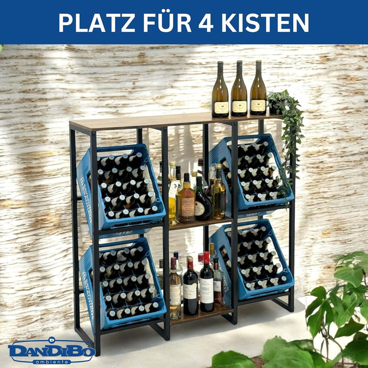 DanDiBo Getränkekistenregal 4 Kisten mit Ablage Holz Metall 96564 Getränkeregal Kistenregal Getränke