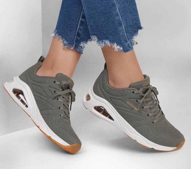 Skechers Damen Tres-air UNO Ah - MazingSneaker 42 EU Olive Durasuede Textile, 42 EU Olive Durasuede