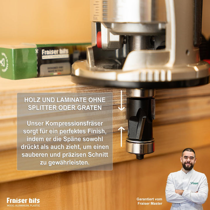 Fraiser® Bündigfräser besäumfräser mit 8 mm oberlager für holz, derivate - und laminatkanten für han