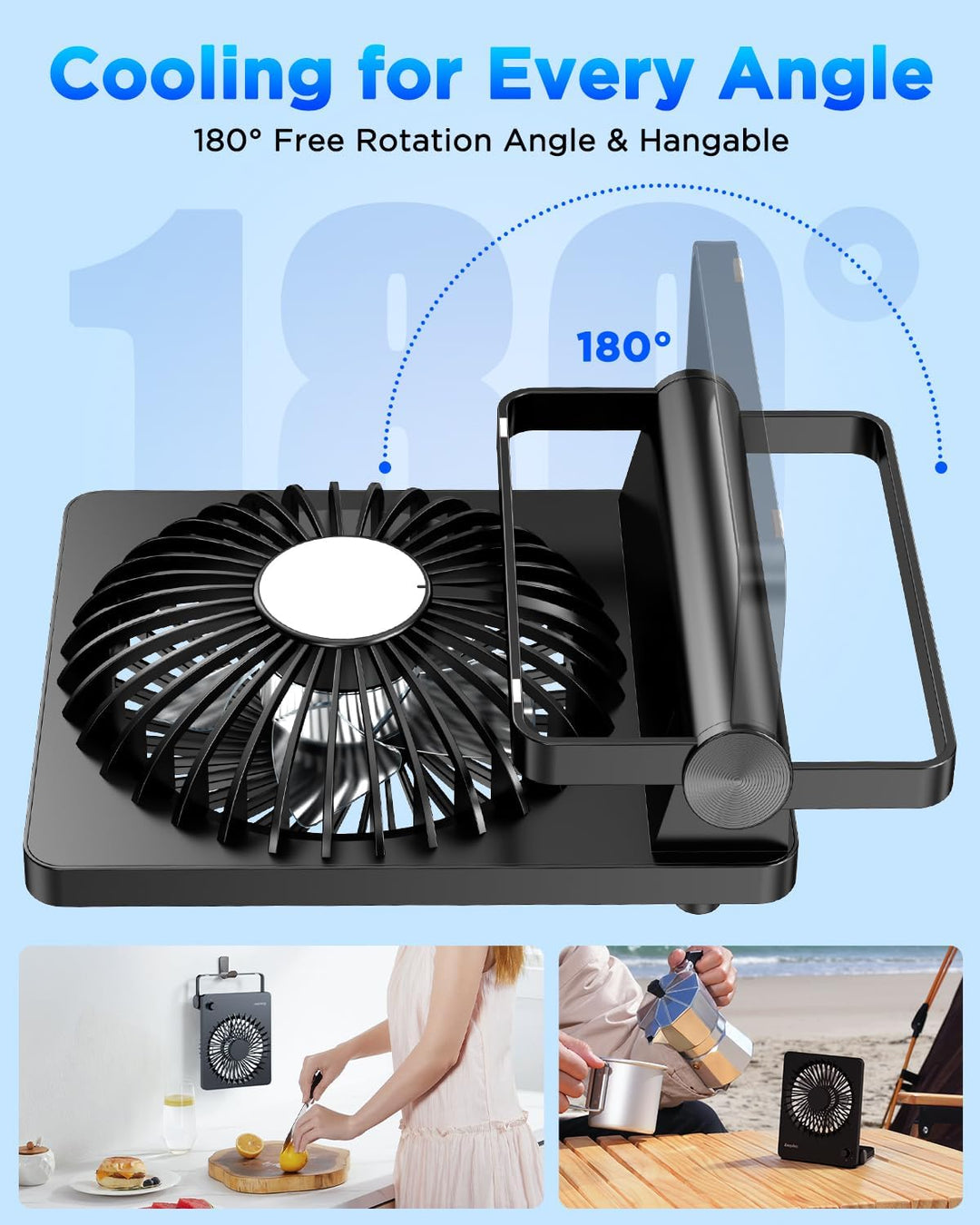 EasyAcc Batterie Mini-Ventilator Tischventilator mit 6000 mAh Akku, bis 26 Stunden Laufzeit, stufenl