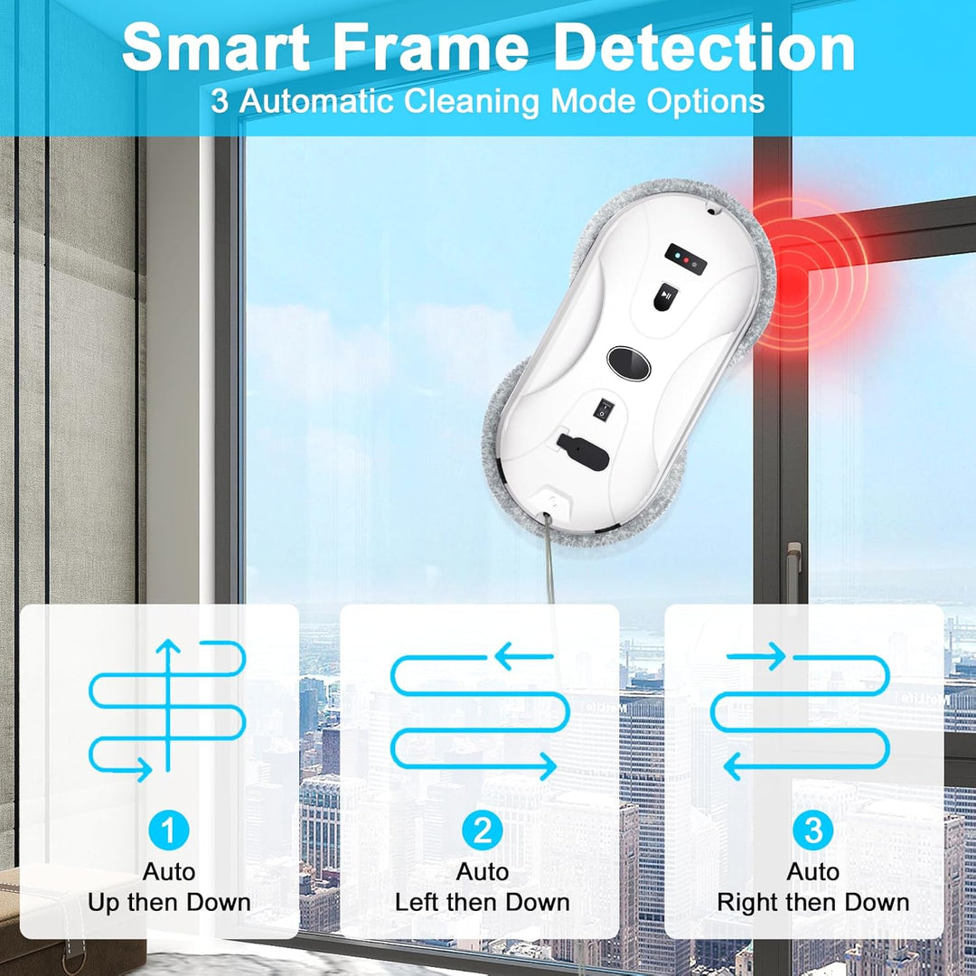 Fensterputzroboter, Elektrischer Fensterreiniger Roboter mit Fernbedienung, Sicherheitsseil und 60 M