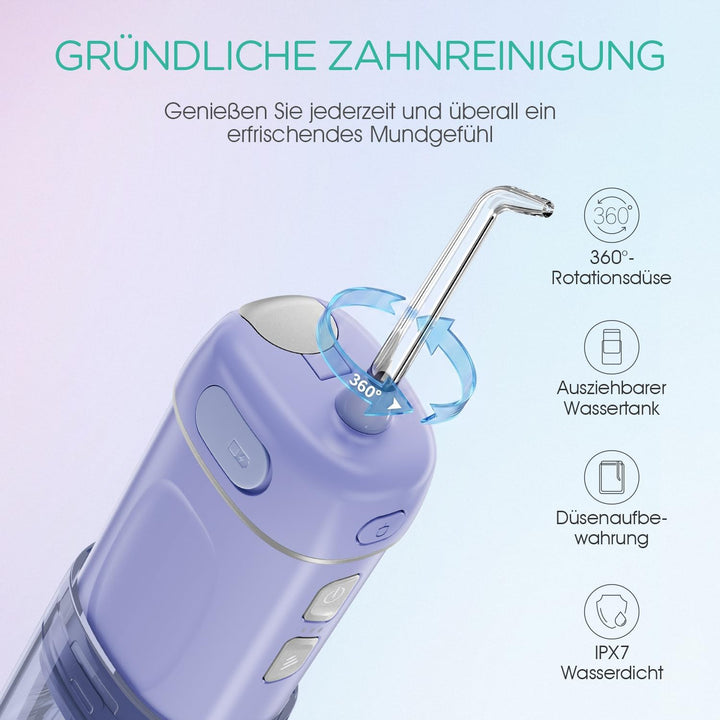 VOYOR-HEALTH Munddusche Kabellos Elektrischer Zahnreiniger, Tragbare Mundduschen IPX7 Wasserdicht un