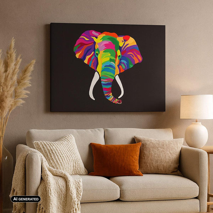 ARTTOR Bilder auf Leinwand 100x70cm Leinwandbild Elefant spass bunt tier Gross Wanddeko Bild Schlafz