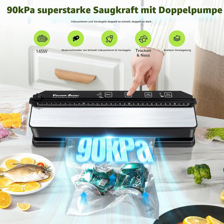DeeprBetter Vakuumierer Vakuumiergerät, 90kPa Doppelpumpe Folienschweissgerät Vakuumierer Lebensmitt