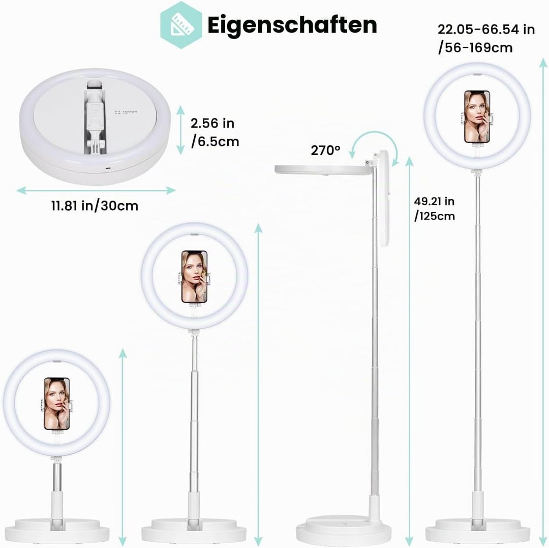 TARION Ringlicht mit Stativ LED Ringleuchte: Tisch Ring Light 11,8 Zoll Ringlampe Lichtring Faltbare