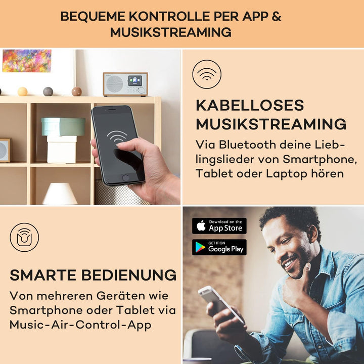 Auna Radio, Tragbares Internetradio, DAB Radio mit Bluetooth, DAB/DAB+/FM Radio mit Stereo-Lautsprec