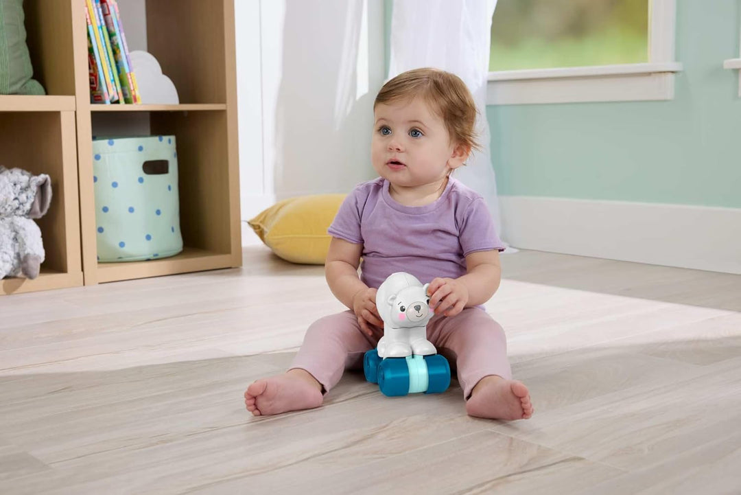 Mattel Fisher-Price Babyspielzeug Eisbär zum Hinterherkrabbeln, Aktivitätsfahrzeug zum Thema Tier mi