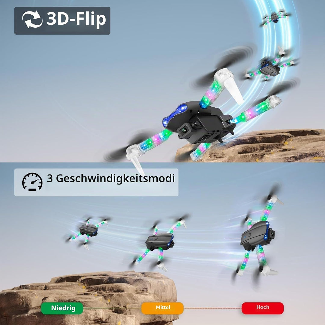 OBEST Drohne mit Kamera 1080P mit LED Lichter für Erwachsene, Faltbar Quadcopter mit WiFi Übertragun