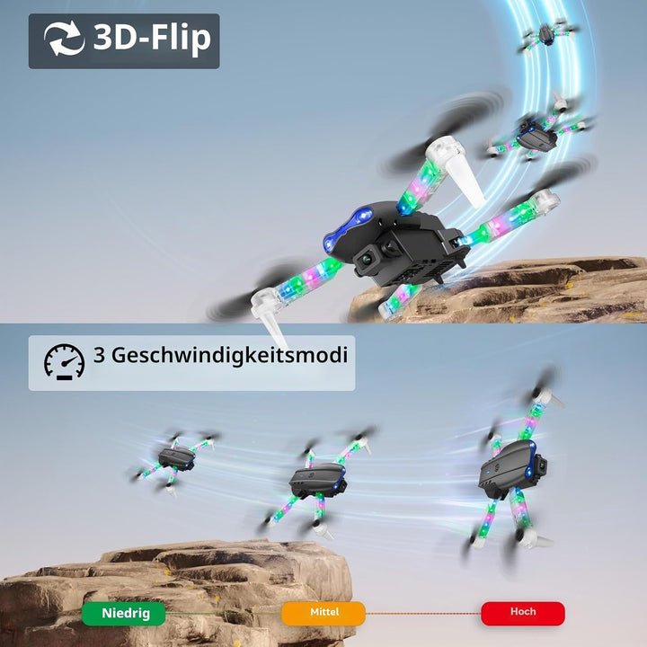 OBEST Drohne mit Kamera 1080P mit LED Lichter für Erwachsene, Faltbar Quadcopter mit WiFi Übertragun
