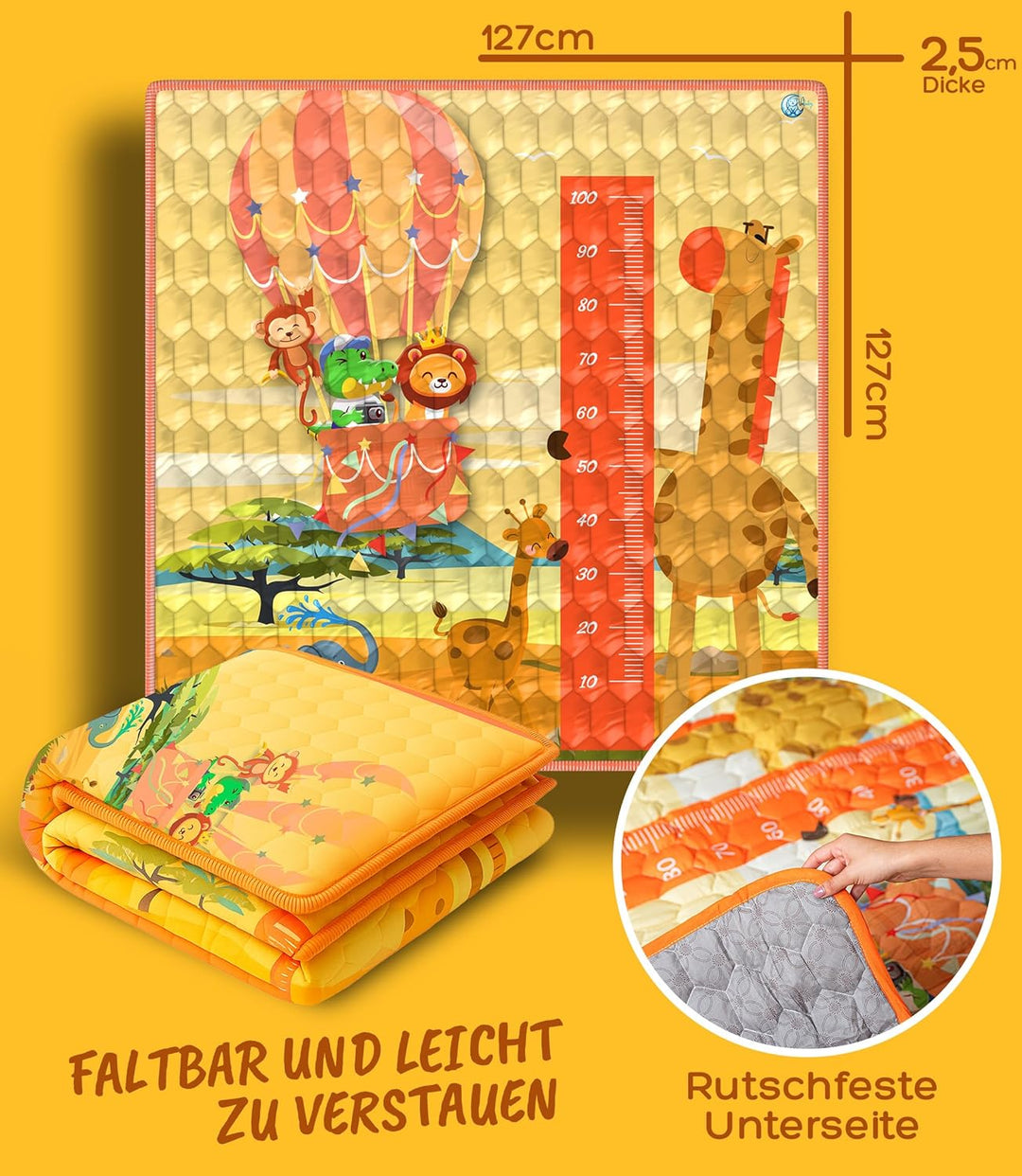 Spielmatte & Krabbelmatte Baby Faltbar 127x127cm Bodenschutz gegen Stürze Play Mat for Babies – Dick