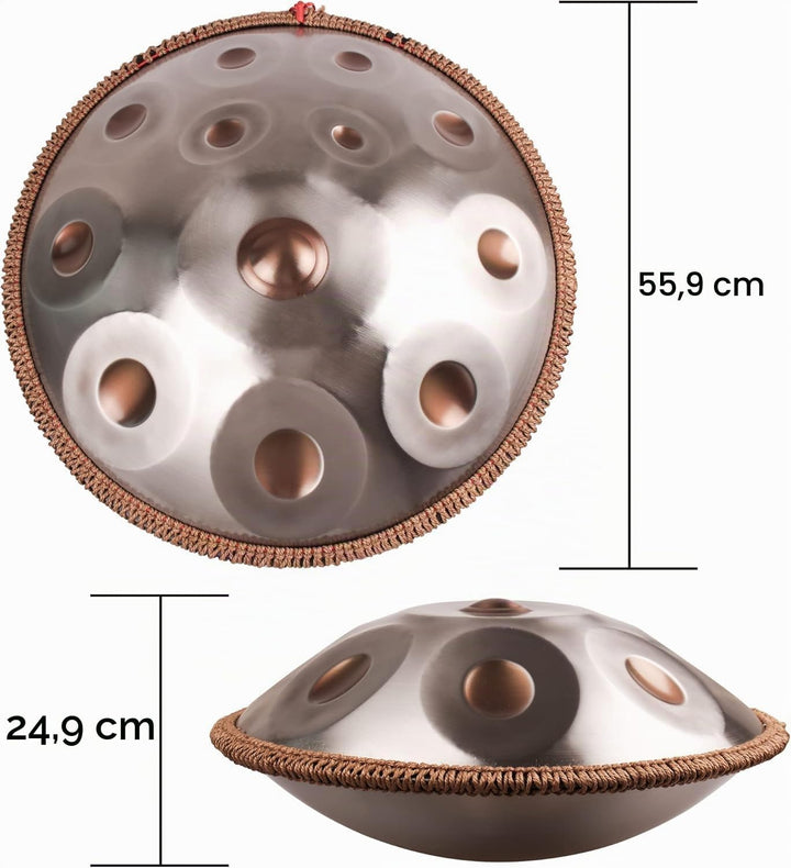 Handpan 432 HZ Fortgeschrittene, Stahltrommel 12 Töne 22 Zoll, Hand Pan in D-Moll, Hand Drum mit Dru