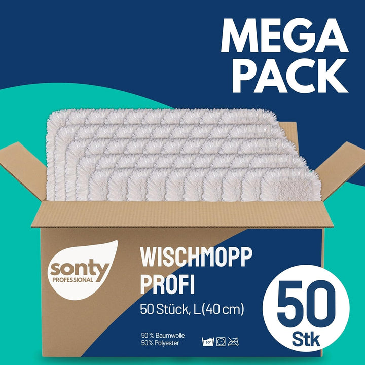Sonty 50 Stück Mopp, Baumwollmop, Wischmop Premium Tufting 40cm (50), 50