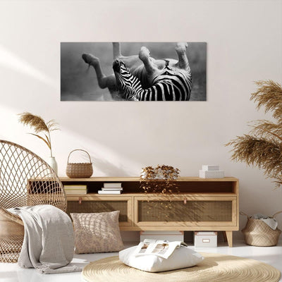 Wandbilder Dekoration Wohnzimmer Zebra Streifen Tier wild Panorama Bilder auf Leinwand 120x50cm Lein