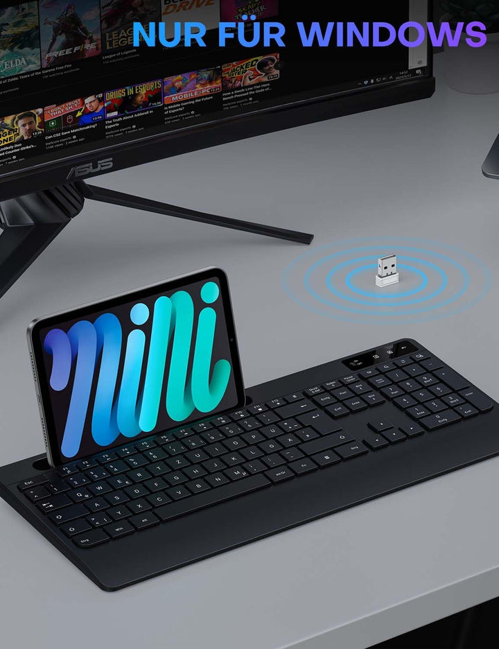 Tastatur Maus Set Kabellos - OMOTON Ergonomische Kabellos Tastatur QWERTZ Deutsche Mit Handgelenkauf