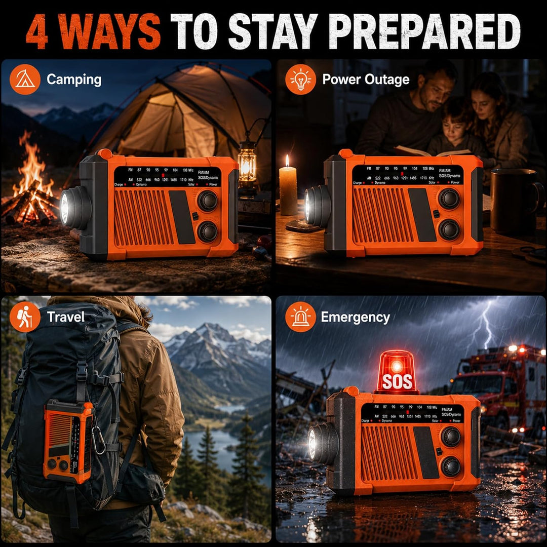 Notfallradio Solarbetriebenes, Kurbelradio mit 2000mAh Akku Powerbank AM/FM Notfall Radio SOS-Alarm