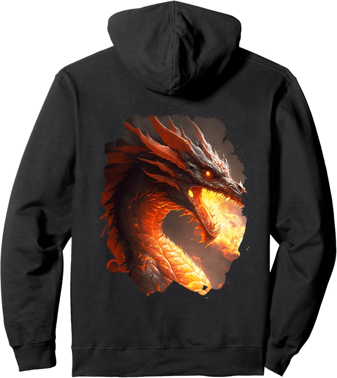 Backprint Feuerdrache mystische Kreatur Drache Fantasie Pullover Hoodie