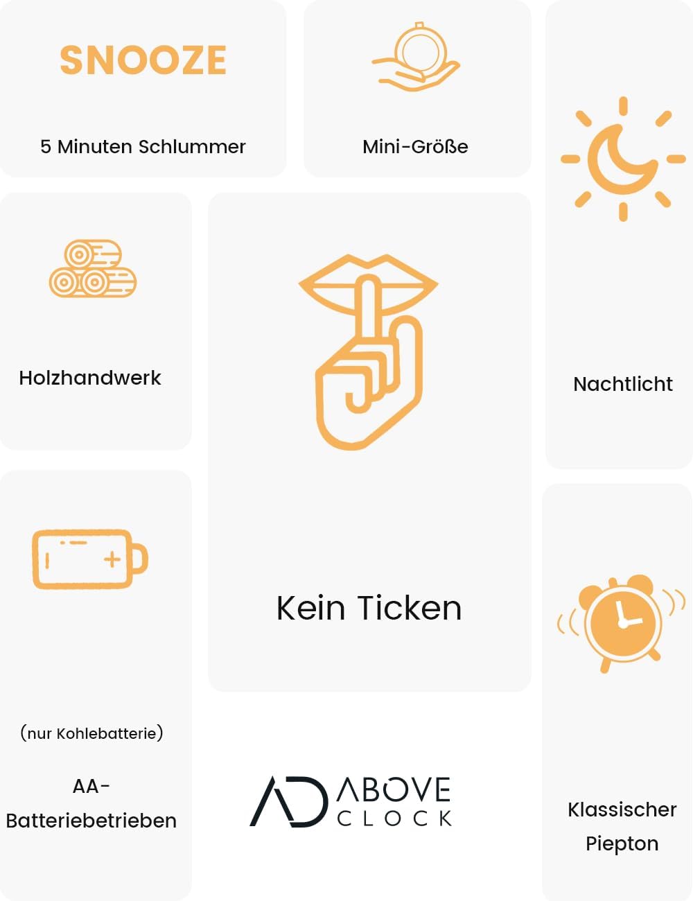 Wecker Analog Ohne Ticken, Wecker Holz mit Snooze, Nachttisch Tischuhr mit Nachtlicht, reisewecker m