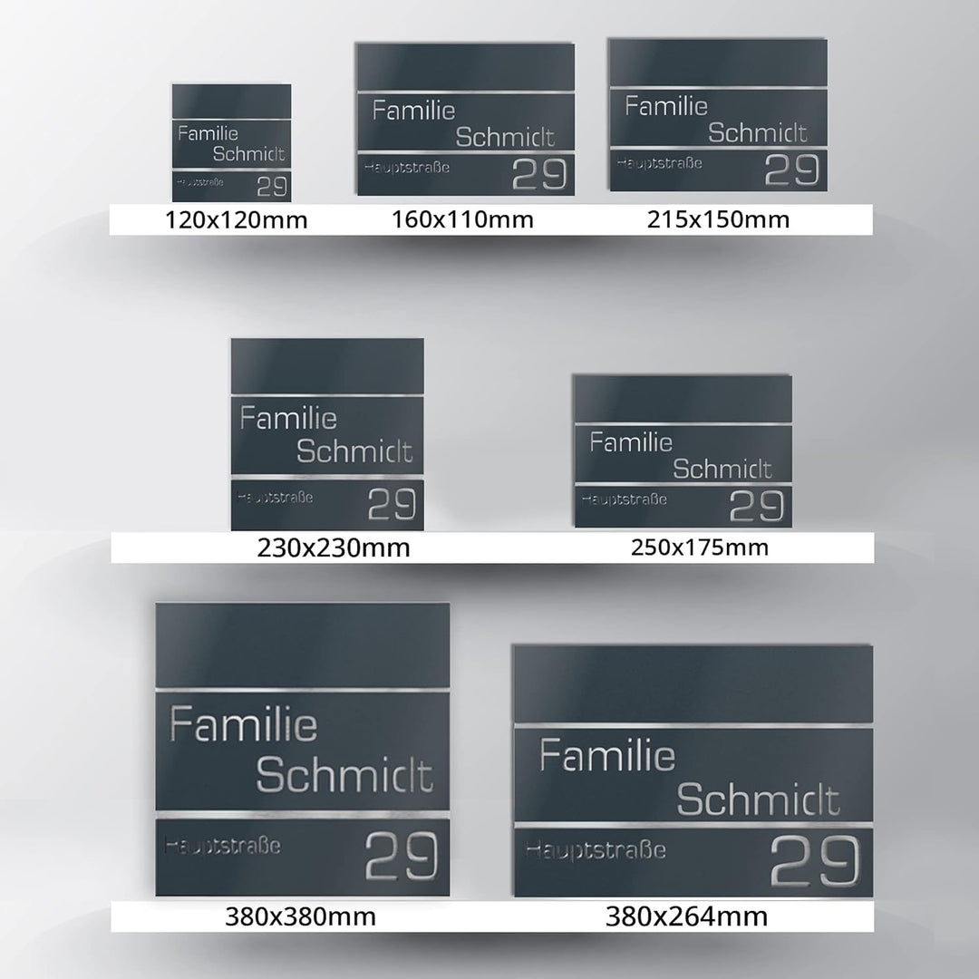 Graviers Design Hausnummer aus V2A Edelstahl 380x264mm - Anthrazit RAL 7016 - Rostfrei UV-beständig