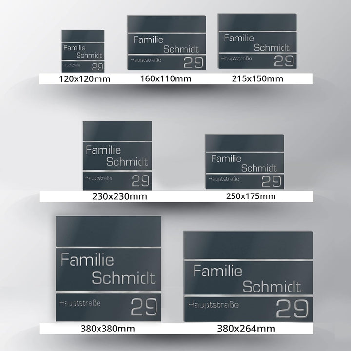 Graviers Design Hausnummer aus V2A Edelstahl 380x264mm - Anthrazit RAL 7016 - Rostfrei UV-beständig