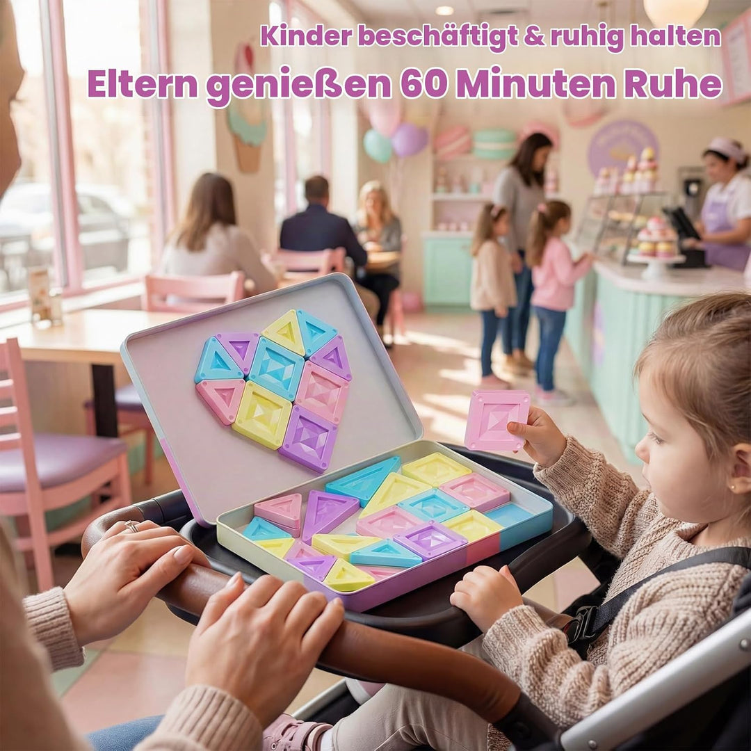 Magnetische Bausteine Reisespielzeug ab 3 Jahre 40pcs Montessori Magnetbausteine Lernspielzeug mit t