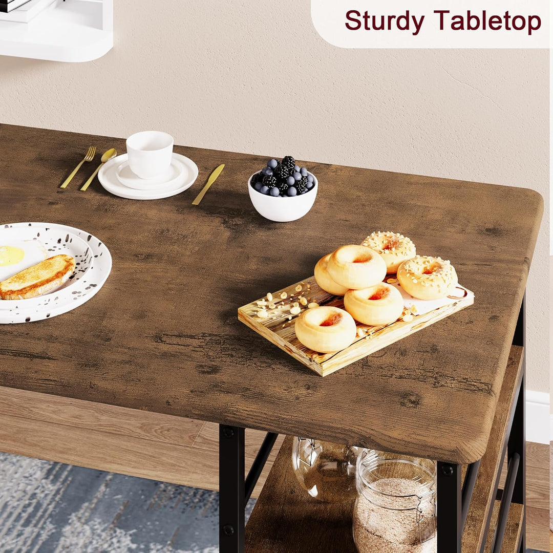 Bartisch mit Barhocker Set, Barhocker 3er Set für 2 Personen mit 1 Tisch + 2 Gepolsterte Stühle, Rüc