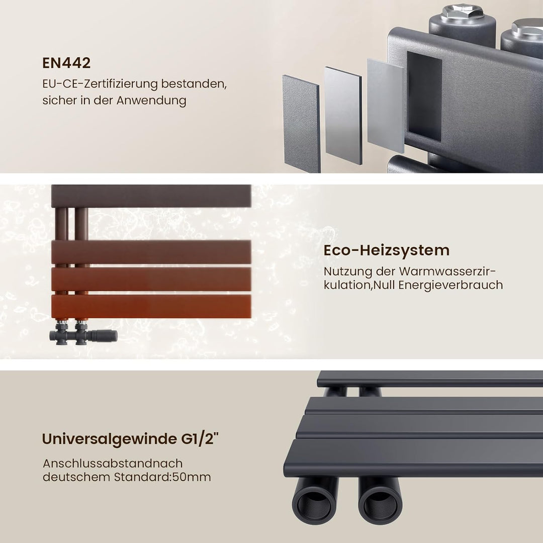 Heilmetz Badheizkörper Anthrazit Handtuchtrockner Heizung 400 x 1176 mm Bad Heizkörper Handtuchheizk