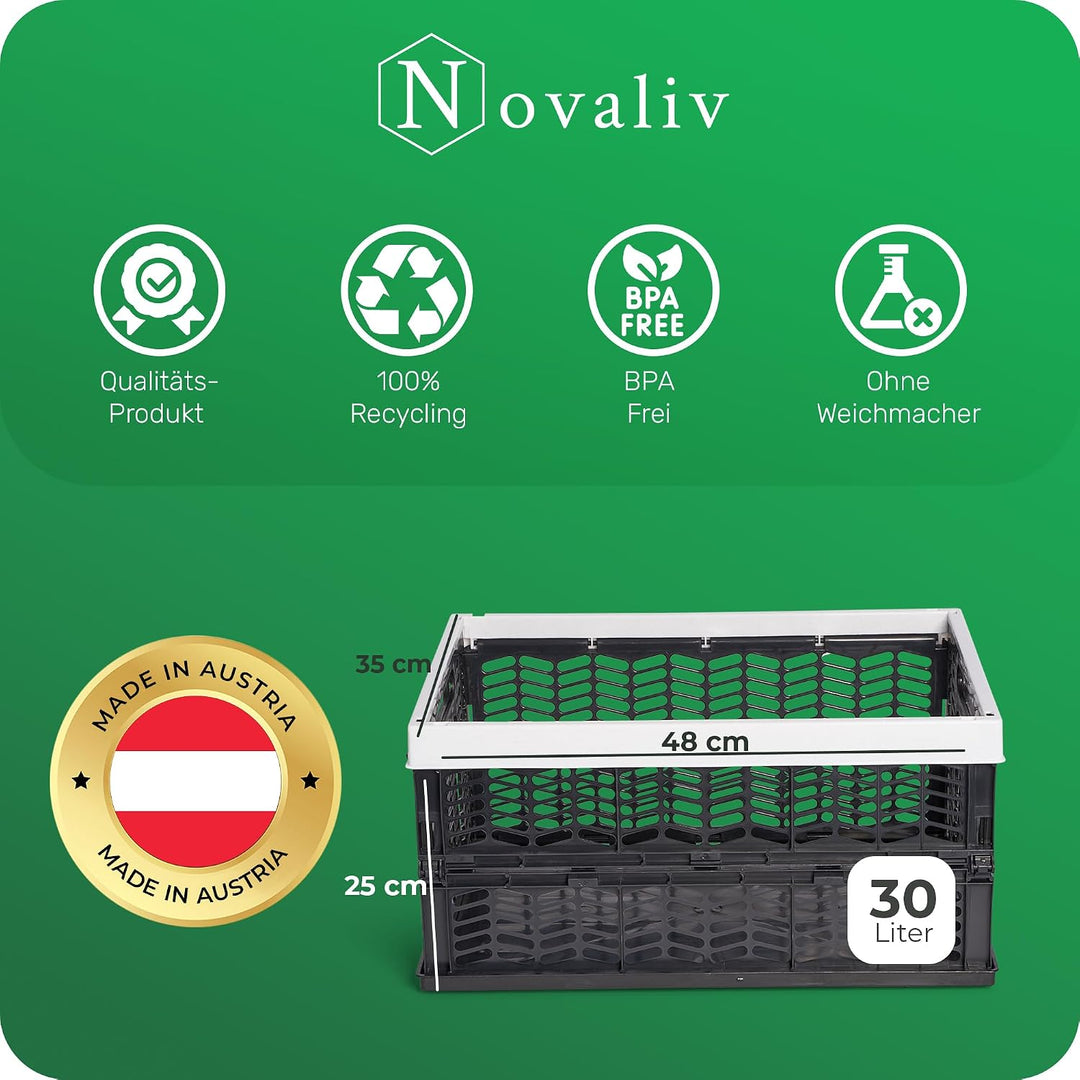 Novaliv Klappboxen faltbar stabil 8x 30L Grau Schwarz baskets Einkaufskiste Klappkisten Set Tragebox